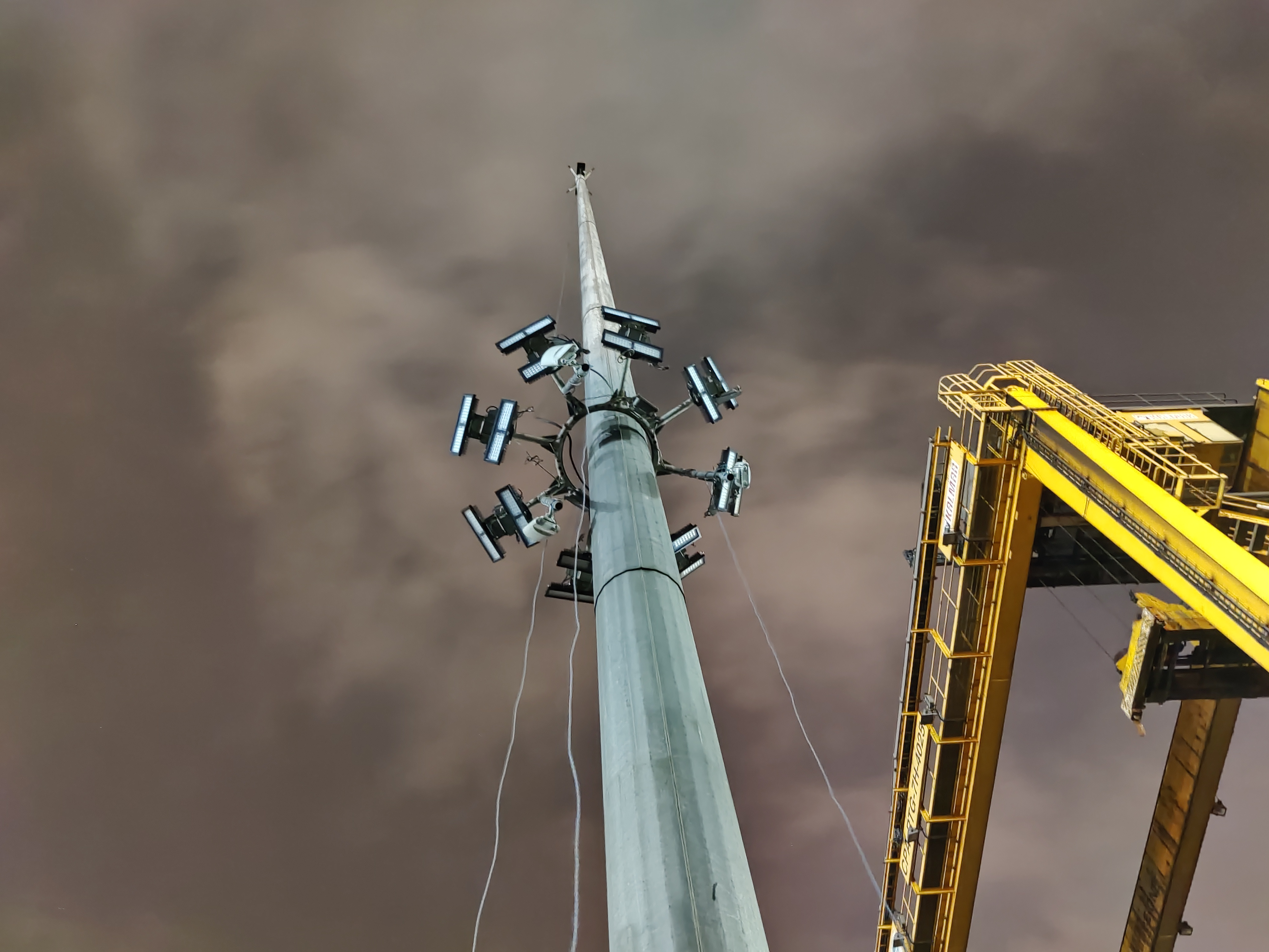 Pole-mounted camera and lighting array, viewed from below